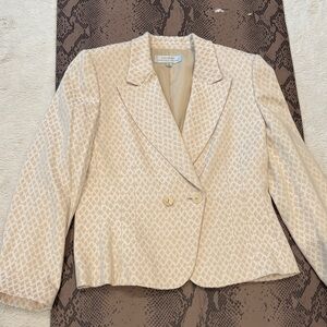 Tahari Cream Textured Double-Breasted Blazer